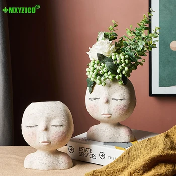 

Boy Upper Body Ceramic Flower Pot Figure Sculpture Crafts Desktop Flower Arrangement Container Home Decor Accessories