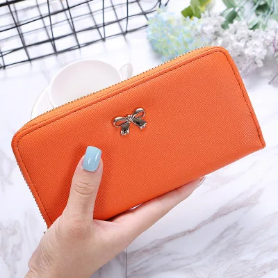 Orange(Hand strap) Для женщин кошельки держатель для карт женская обувь с застежкой-молнией и с узором и бантом на тонком монета кошелек длинный клатч кошельки, сумочки известного бренда Carteira Feminina Роскошный кошелек - Цвет: Orange(Hand strap)