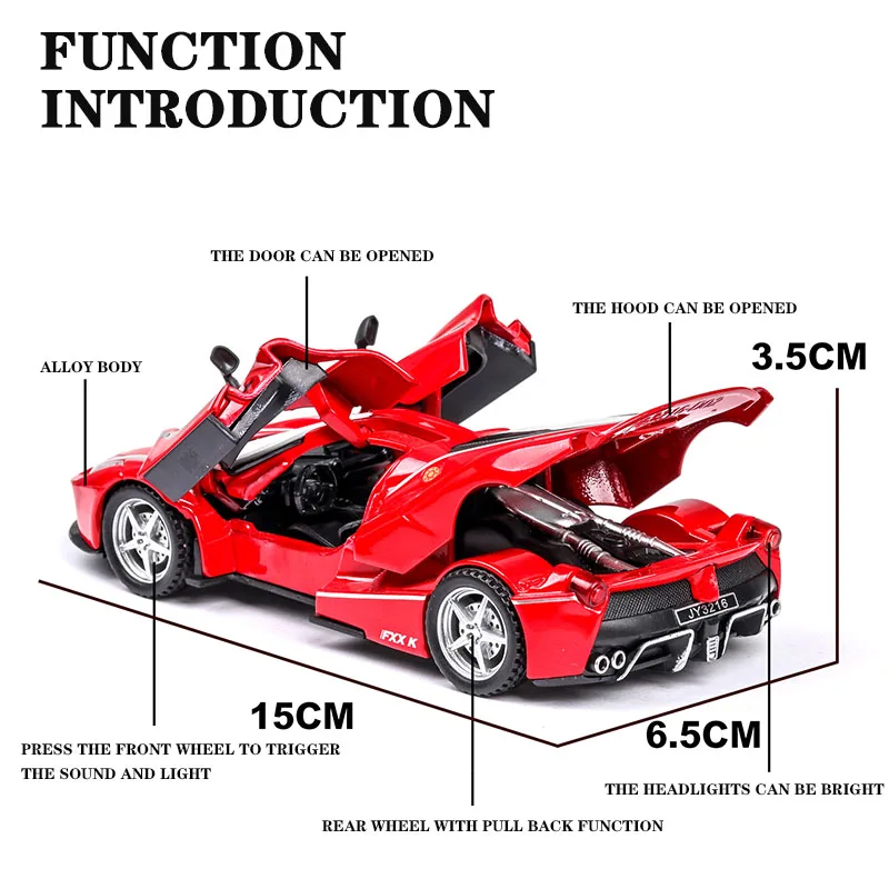 1:32 FXX супер спортивная машина литая модель игрушечного автомобиля модель из сплава Высокая симитация светильник/Звук/функция оттягивания автомобилей игрушки для детей
