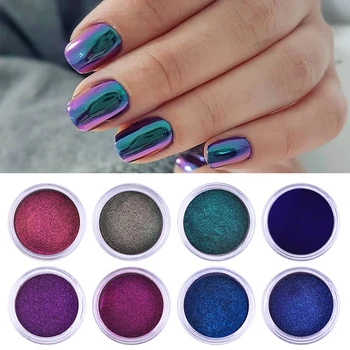 

Mirror Auroras Effect Nail Art Chameleon Nail Glittering Powder 1 Box 8 Colors Chrome Pigment DIY Design Decoration