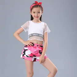 Танцевальная одежда для девочек, новый детский костюм для хип-хопа, современный костюм Болельщицы, камуфляжный комплект для девочек