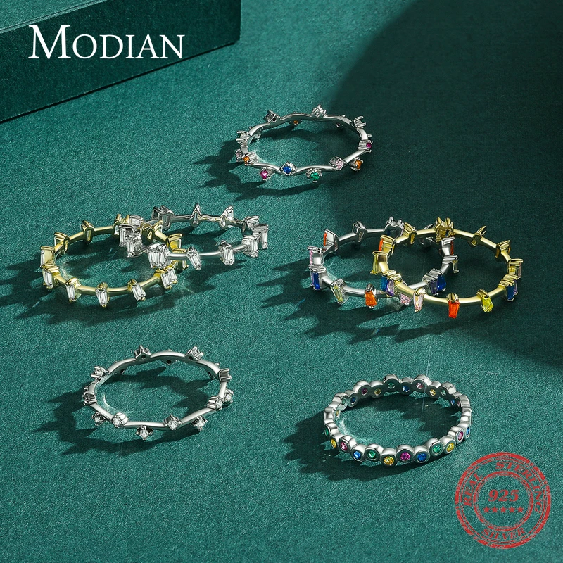 Silver Rings Silver Ring Modian 12 Style 925 Sterling Silver Rainbow Colorful Fashion Stackable Finger Ring For Women Grils Statement Jewelry