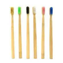 Плоская бамбуковая зубная щетка двухцветная натуральная круглая ручка бамбуковая волнистая головка зубная щетка цветная нейлоновая зубная щетка Cepillo De Diente