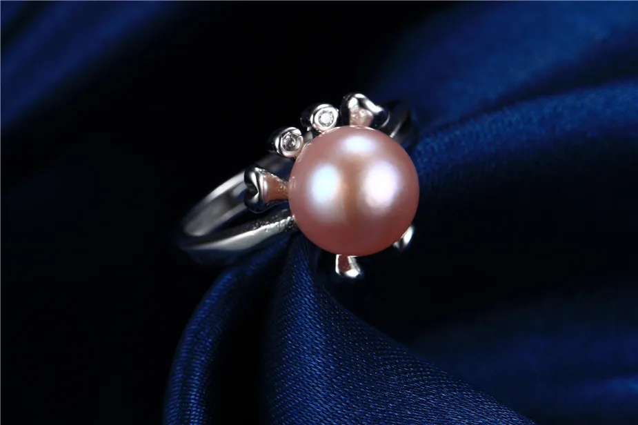 Dainashi 925 Sterling Silver Frog Eye Zircon Crystal Adjustable Ring Elegant Genuine Freshwater Cultured Pearl Ring Gift