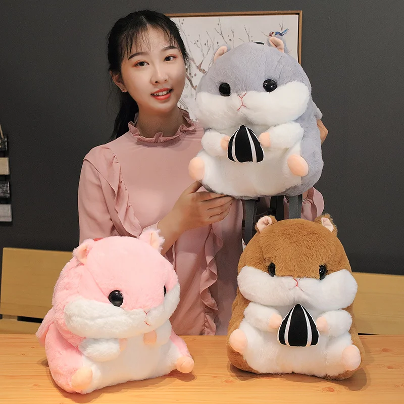 

1pc Lovely Hamster plush bags holding a melon hamster backpack baby lovely pink grey brown hamster bag girl gift