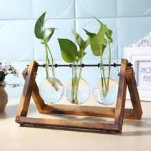 Стеклянная и деревянная ваза для растений, настольный стол для террариума, гидропоника, бонсай, цветочный горшок, подвесные горшки с деревянным поддоном, домашний декор