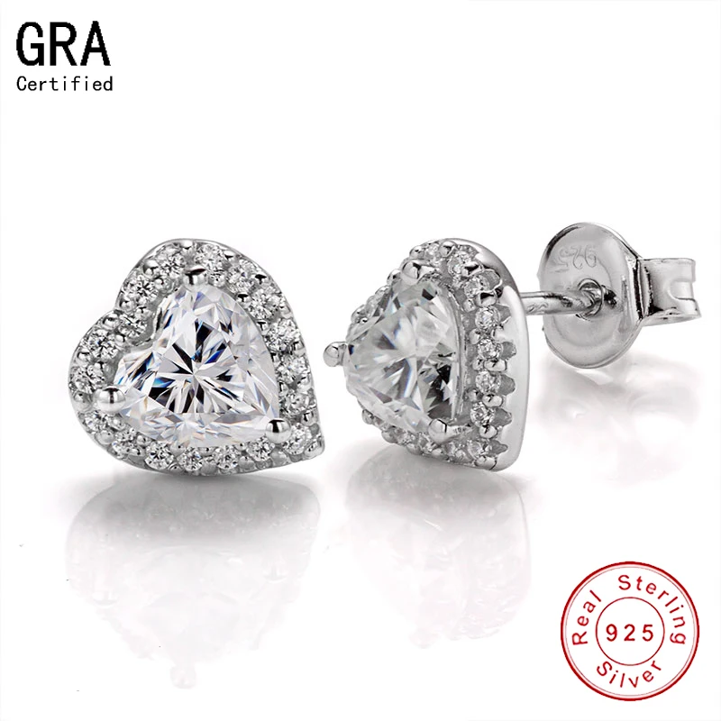 YUNLI 925 Sterling Silver Heart Moissanite Stud Earrings 0.5Ct 5*5mm D Color VVSI Wedding Party Fine Earring Jewelry For Women