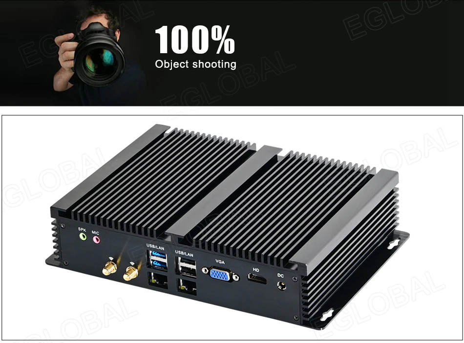 Elevate Your Operations with the Eglobal Industrial Fanless Mini PC - 6 COM, 2 LAN, Windows/Linux, Barebone System. Experience 7/24 Hours Working, 4 USB 2.0, 4 USB 3.0, and WIFI. Upgrade your industrial setup with this high-performance computing solution! Description Image.