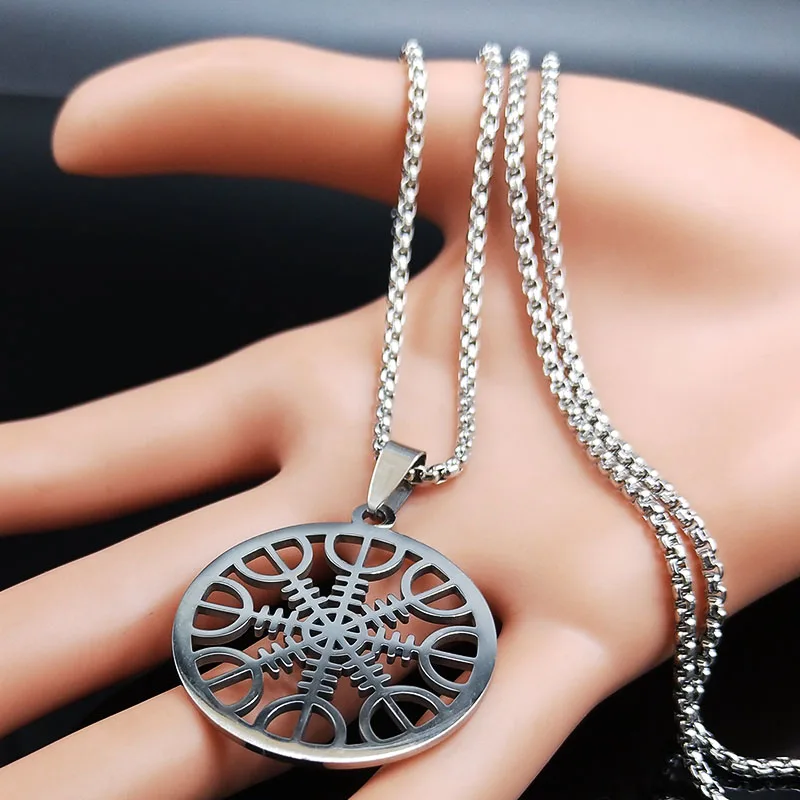 Языческий амулет шлем Awe Aegishjalmur Vickling компас талисман скандинавский Vegvisir ожерелья из нержавеющей стали ювелирные изделия N19729