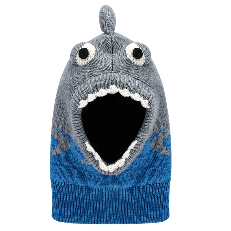 Winter Hat Helmet Boy Knit Beanie Fleece Lining Kid Warm Shark Animal Cap Skiing Outdoor Accessory Baby Headwear