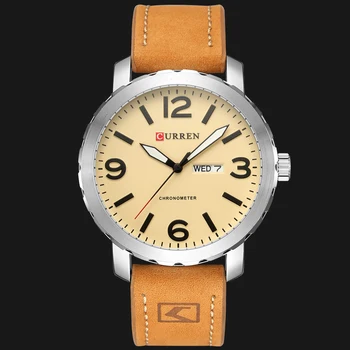 

CURREN Simple Design Mens Classical Business Casual Weekly Display Wristwatches with Leather Strap relojes hombre