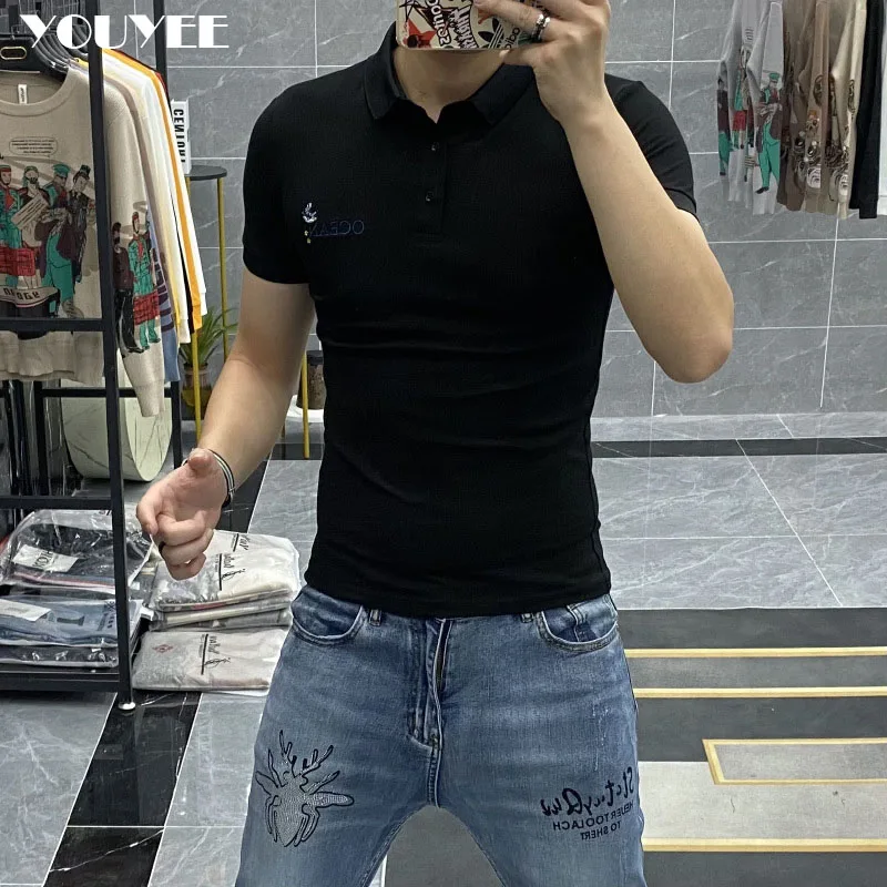 Polo T-shirt lettera maschile ancora ricamata Slim Fit moda 2021 estate nuove felpe Casual risvolto Tee cotone abbigliamento uomo - immagine 4