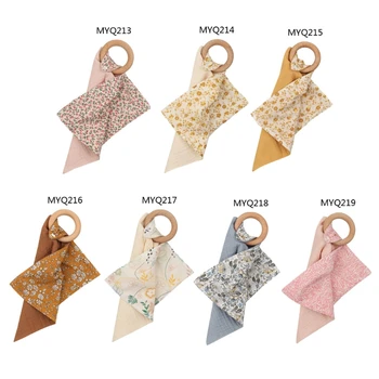 

1pc Baby Saliva Towel with Wooden Teether Newborn Solid Color Snap Button Soft Absorbent Towel Burp Cloths
