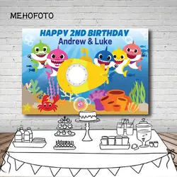 Фон для фотосъемки с изображением мультяшной акулы, фон для дня рождения, голубой океан, детский столик для торта декоративный фон, реквизит
