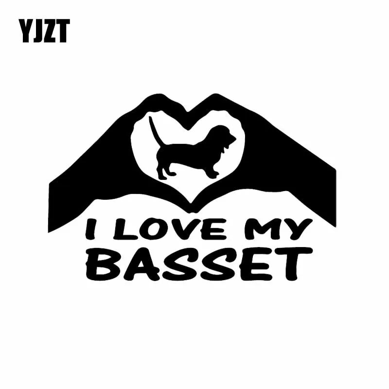 YJZT 16X10.5CM Basset Hound Hands Heart Dog Car Sticker Vinyl Decal Decor Art Black/Silver C24-1396 | Автомобили и мотоциклы