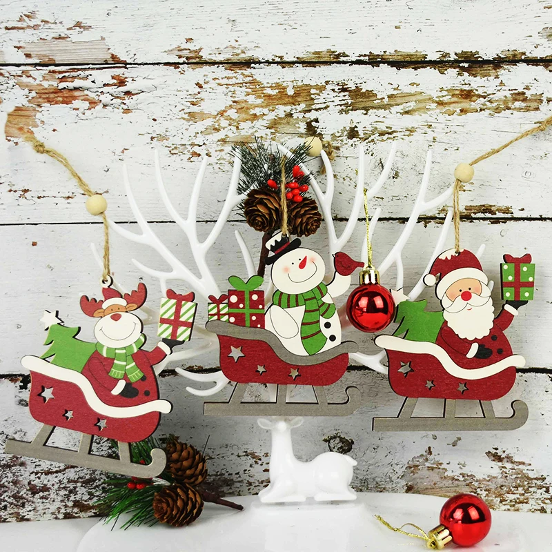 

Christams Wood Santa Claus Elk Ornament for Decorated Tree Dolls Pendant Xmas Home Decoraiton Kids New Year Gift Cartoon Toys