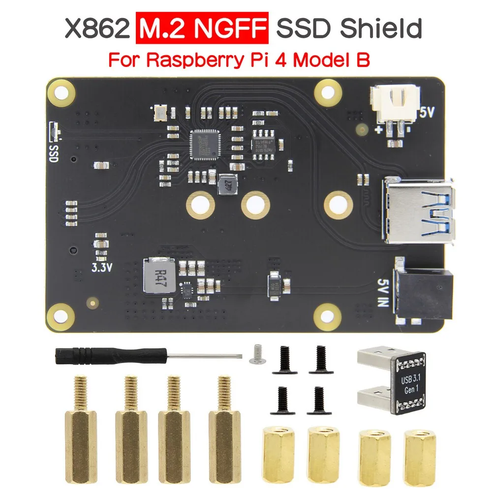 Raspberry Pi 4 Model B X862 M.2 NGFF 2280/2260/2242/2230 SATA SSD Shield, X862 SSD Storage Expansion Board for Raspberry Pi 4B afbeelding