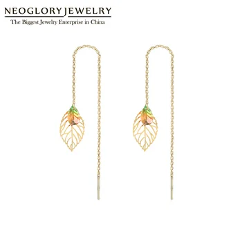 

Neoglory Jewelry Golden Leave & CZ Long Tassel Dangle Earrings Simple Colorful Teen Girls Charm Accessory New Hot Gift