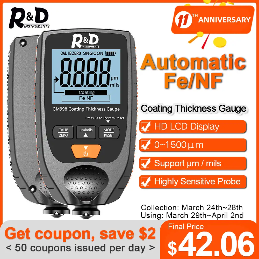 Medidor 0-1500um fe & nfe do verificador da espessura do revestimento do metal da pintura do carro do calibre da espessura do revestimento do carro de r & d gm998