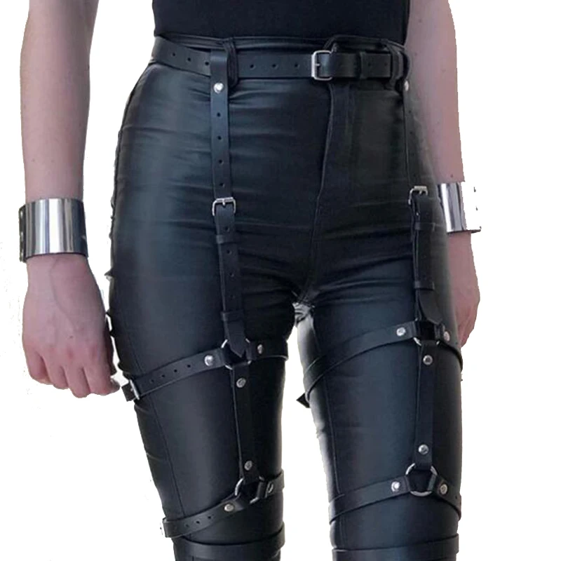 Goth Leather Harness Garter For Women Sexy Lingerie Leg Garter Punk Bdsm Belt Adjustable Erotic Body Bondage selfbondage