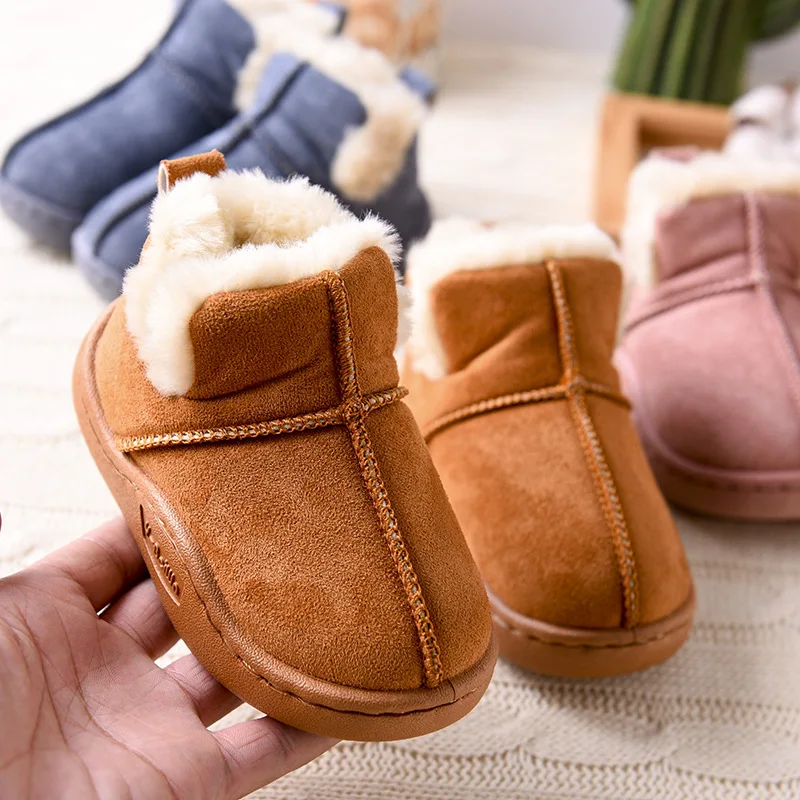 

Scsech Winter Shoes Anti-Slippery Rubber Bottom Slip-On Cotton Plush Liner Kids Snow Boots Suede Leather Boys Girls Boots XH02