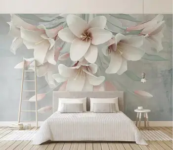 

CJSIR Custom Pink Lily Flower Relie Photo Wallpaper for Living Room Background 3D Mural Wall Papers Home Decor Bedroom Walls