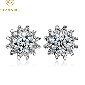 

XIYANIKE 925 Sterling Silver Crystal Wedding Stud Earrings For Women Korean Style Charming Rhinestone Jewelry Prevent Allergy