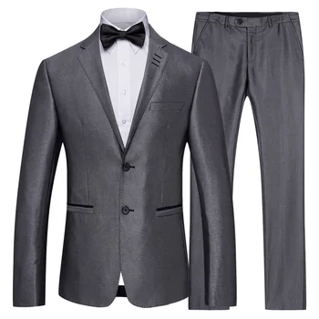 

S-4XL New Men's Grey Business Suits Men Casual Groom Groomsmen Wedding Suit+Trousers for Male Autumn Winter