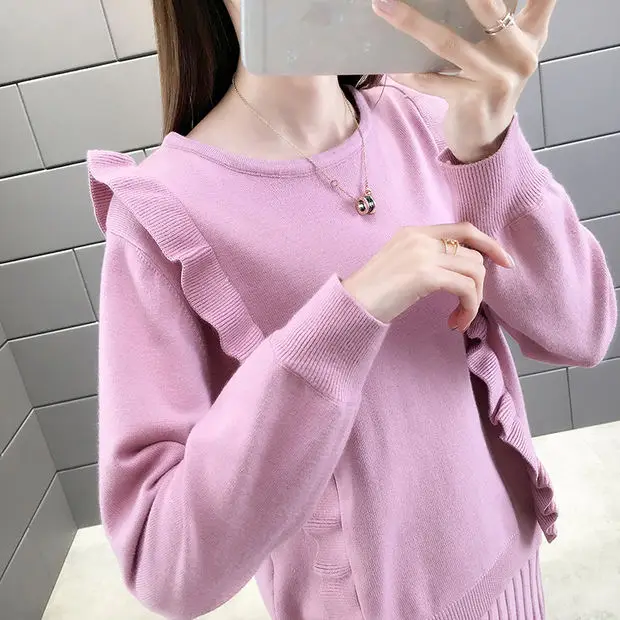 Blusas De Inverno Feminina, джемпер из лайкры, компьютерный трикотажный пуловер, 9466, настоящая фотография, Осень-зима, свитер из двух частей 70