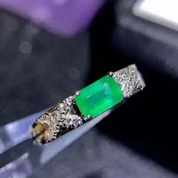 

shilovem 925 sterling silver real Natural Emerald Rings fine Jewelry gift women trendy new wholesale gift 4*6mm dj0406243agml