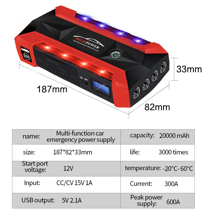 600A 12V портативный автомобильный стартер power Bank мощный пусковой усилитель устройства стартер для автомобильного зарядного устройства