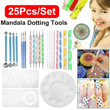 

25Pcs Mandala Painting Dotting Tools with Dotting Rods Ball Stylus Pen Stencil Paint Tray Brushes for Nail Rock Fabric Wall Art