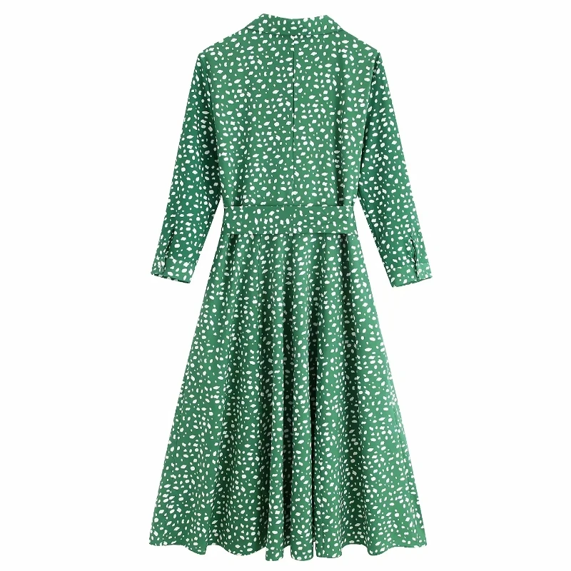 Женское элегантное платье-рубашка с принтом, vestidos, с бантом, с поясом, длинное платье, женское осеннее повседневное тонкое ТРАПЕЦИЕВИДНОЕ, шикарное платье, DS2738