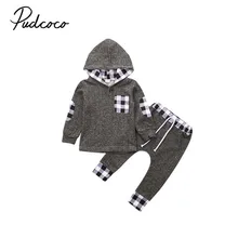 Брендовая одежда в клетку для маленьких мальчиков и девочек толстовка с капюшоном и длинными рукавами комплект со штанами, спортивный костюм осенне-зимний комплект