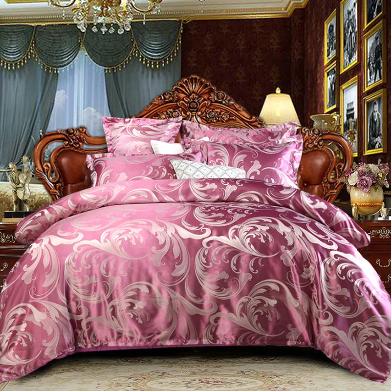 Sisher роскошный комплект постельного белья из 4 предметов, двуспальный размер, жаккардовый пододеяльник, наборы, один король, свадебное постельное белье, плоский лист, Европейское одеяло с цветочным рисунком - Цвет: Фиолетовый