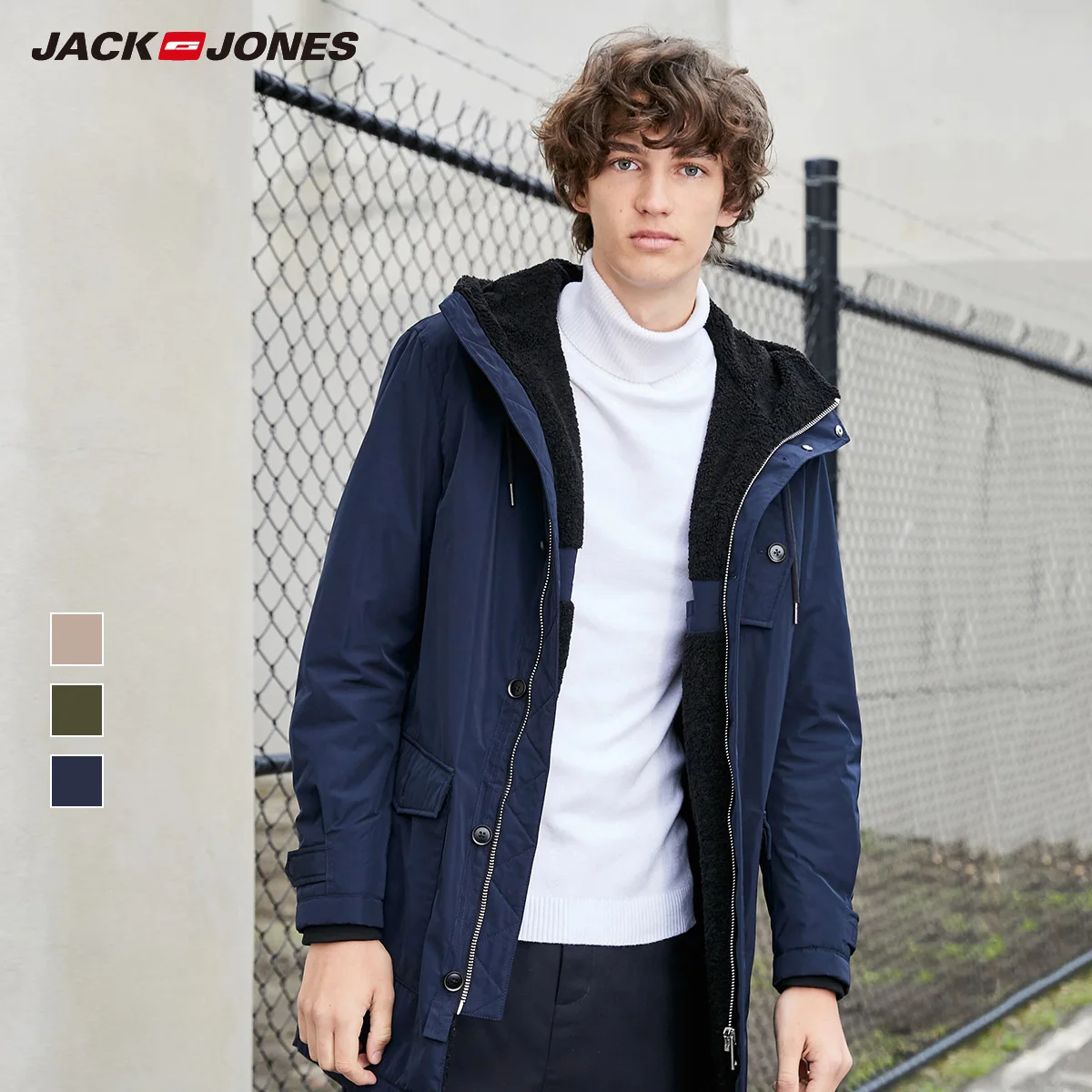 Мужское хлопковое пальто с капюшоном средней длины Jack Jones | 219309502|Парки|