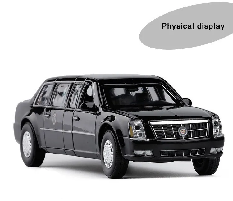1/32 литая под давлением модель автомобиля Cadillac DTS Presidential, армейский Роскошный металлический автомобиль Cadillac, игрушечный автомобиль со звуком, светильник