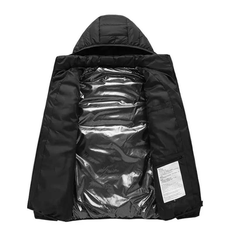 Winter Warm Smart Heating Coat USB Carbon Fiber Heating Cotton Jacket Outdoor Long Sleeve Hooded Heating Jacket