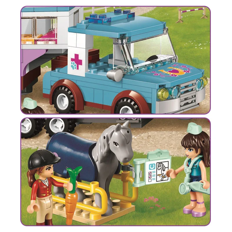 Ceny 10561 Friends Series Horse Vet przyczepa samochodowa Model klocki budowlane kompatybilne z Legoinglys Friends 41125 na prezenty