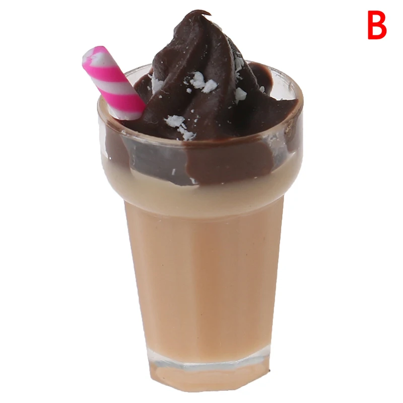 B Мини молочный коктейль мороженое лимон молоко фрукты чай чашка для воды клубника банан аксессуары для миниатюрного кукольного домика чашки кухонные игрушки - Цвет: B