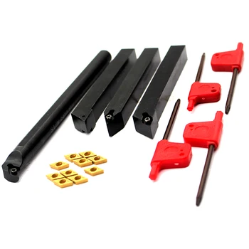 

10pcs Carbide Insert Blades + 4pcs Lathe Turning Tool Holder with 4pcs Wrenches for Lathe Turning Tool Machine Tool