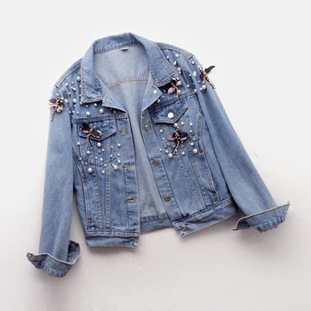 

Jackets Autumn Short Denim 2020 New Womens Fashion Beaded Removable Decorative Three Quarter Denim Coat Female Jacket Tops