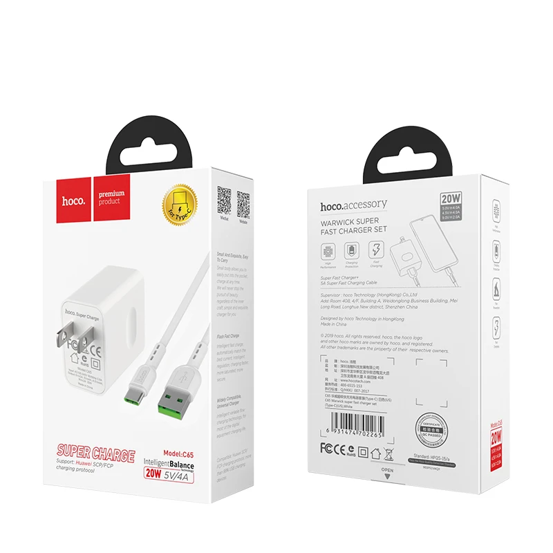 HOCO C65, 20 шт./лот,, 5 В, 2 А, USB зарядное устройство для iPhone 11, Xs, Max, Xr, штепсельная вилка США, настенное зарядное устройство, адаптер для samsung, Xiaomi, huawei