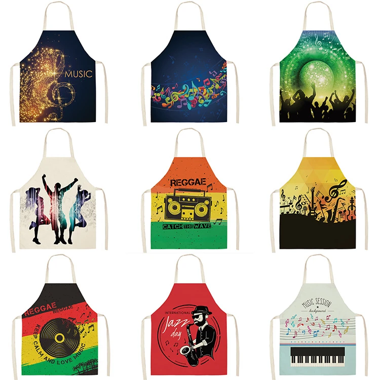 Music Note Kitchen Sleeveless Aprons For Women Cotton Linen Bibs Household Cleaning Pinafore Home Cooking Apron 53*65cm WQL0195