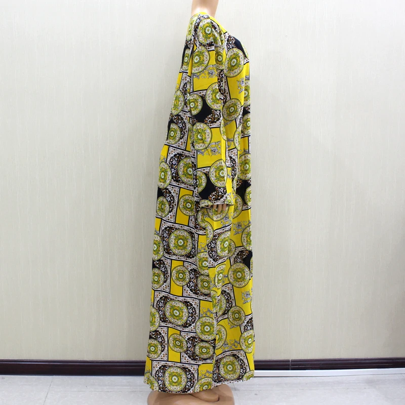Африканская мода дизайн Новое поступление красный принт хлопок Материал o-образным вырезом с длинным рукавом Длинные платья африканские повседневные платья для женщин
