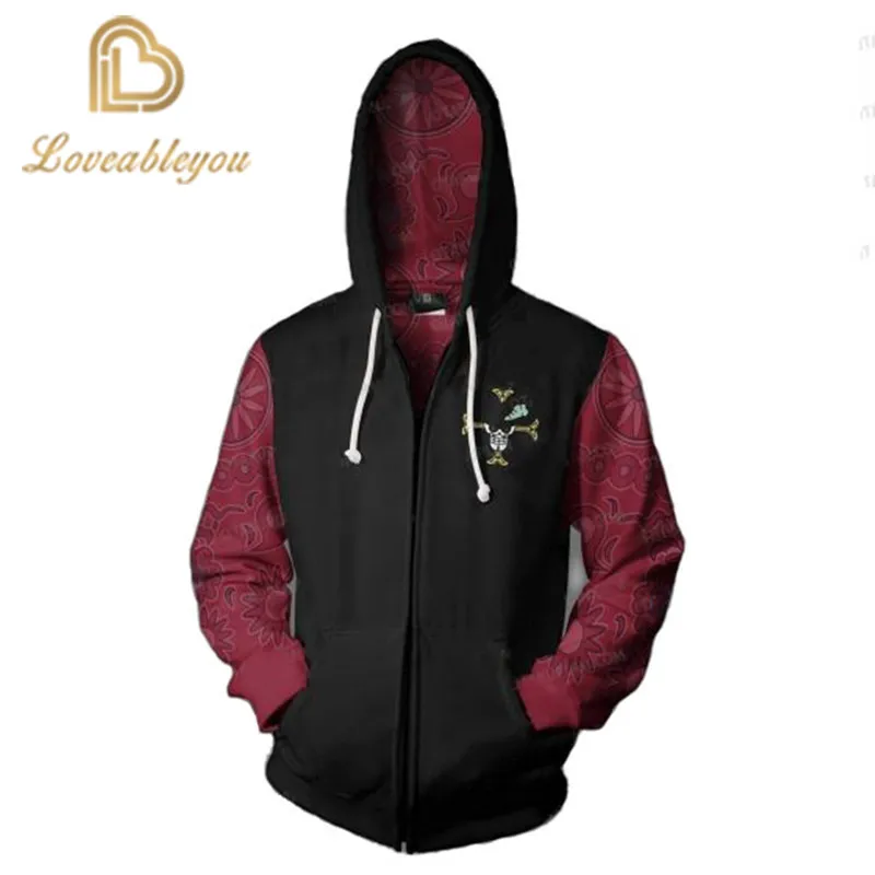 Anime One Piece Dracule Mihawk 3D Zipper Hoodie Cosplay Costume Streetwear Hoodies Off White Sweatshirt for Men and Women