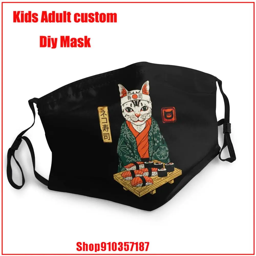 Hot sale Neko Sushi Bar Printed Breathable Mouth Mask masque en tissu lavable enfant face mask washable adjustable mouth | Красота и