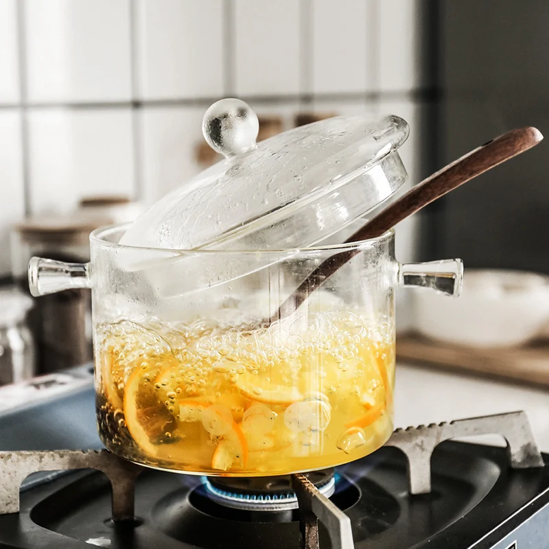 Heat Resistant Transparent Clear Pyrex Glass Cooking Pot Soup