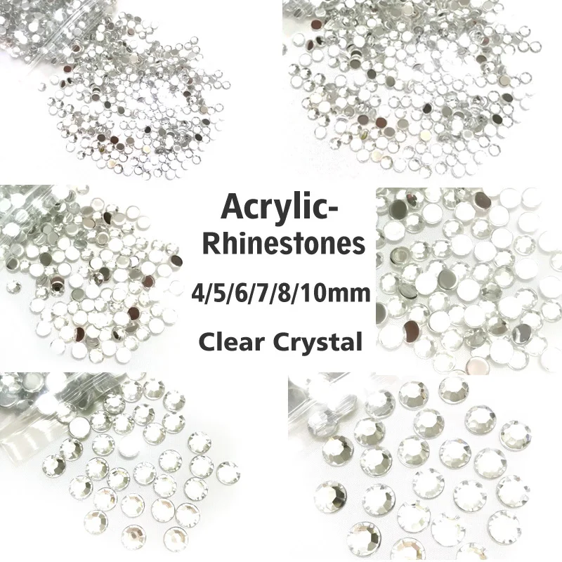 ** Flatback Glue On Grade A Faceted Acrylic Round Rhinestones Crystal Diamante