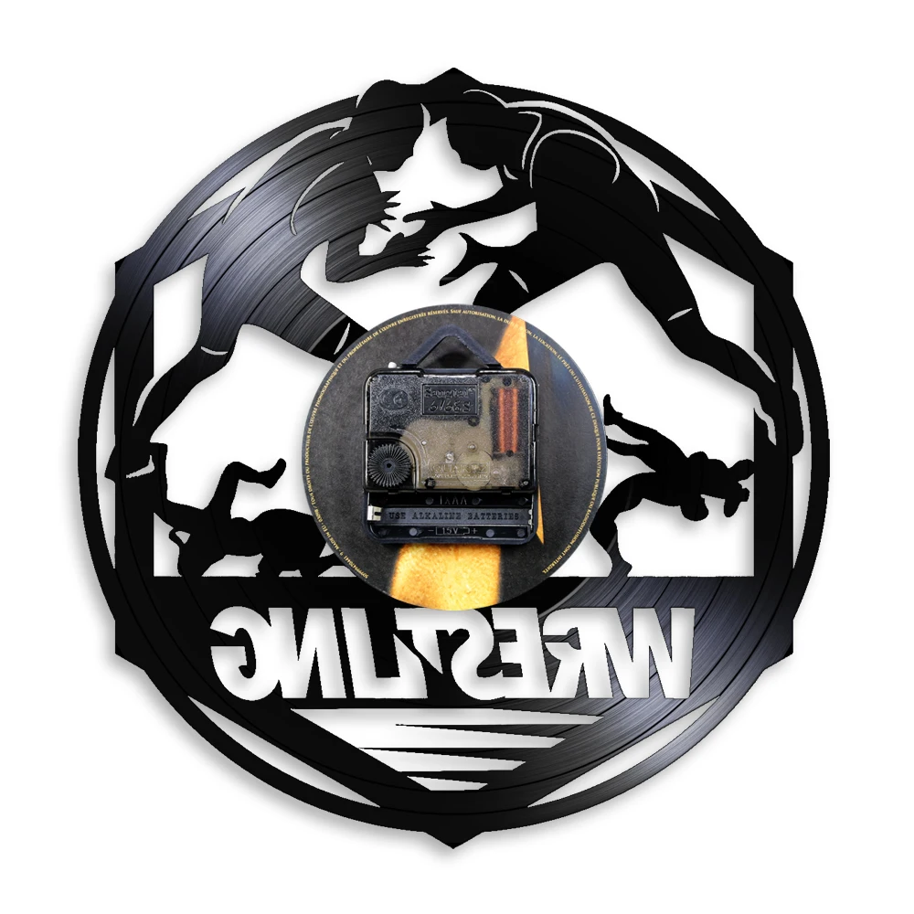 Billige Westlers Grappling Freestyle Kampf Martial Wand Kunst Wanduhr Uhr Wrestling Kampf Sport Vinyl Record Wanduhr Kämpfer Geschenk